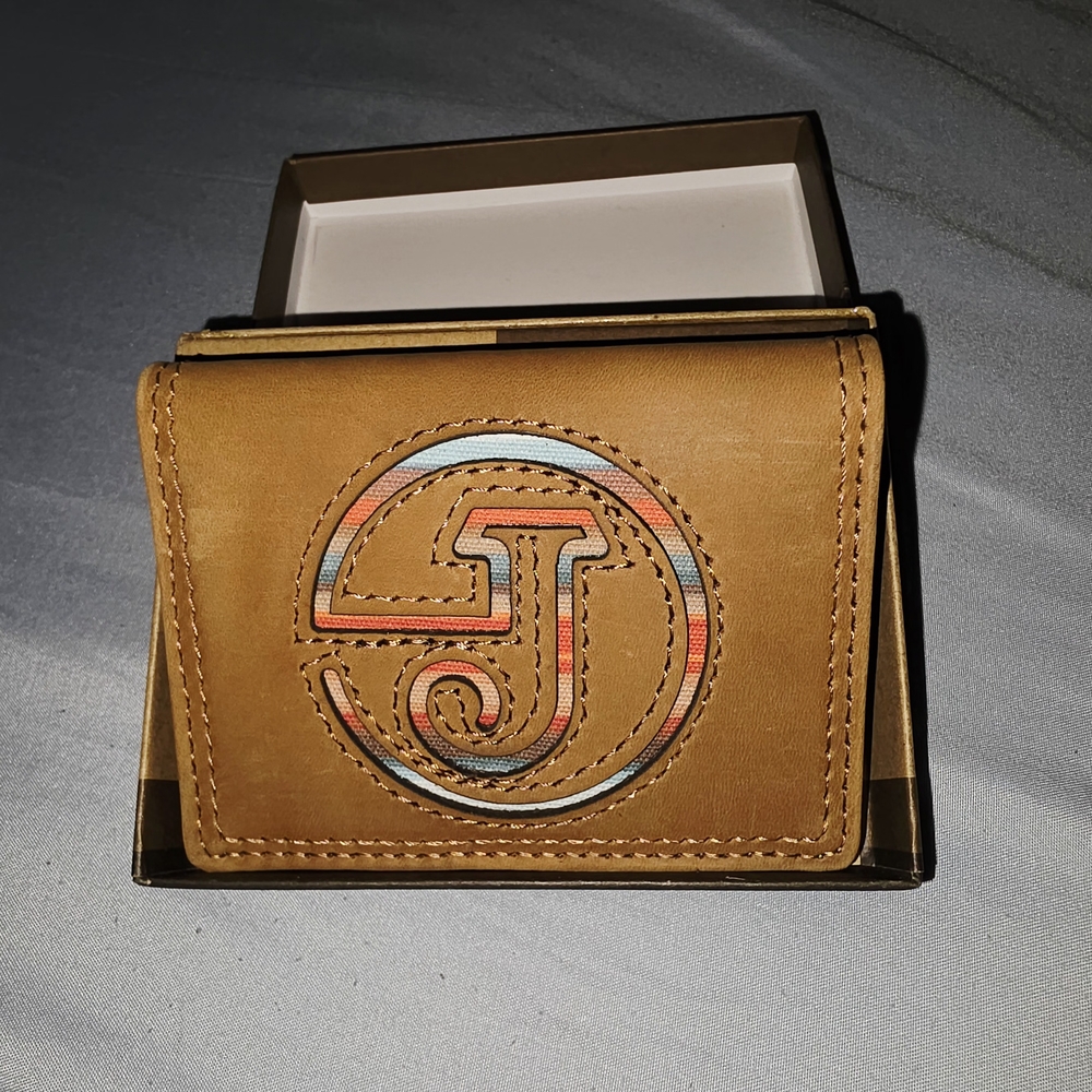 Brown Leather Card Holder with Embroidered Logo
